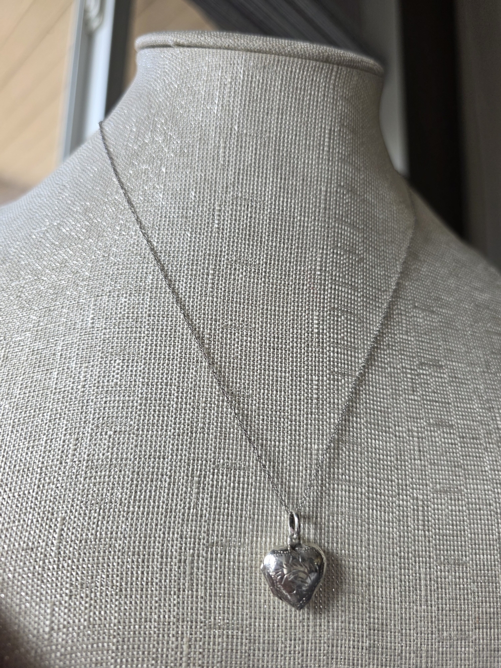 Vintage 925 Sterling Silver Ornate Puffy Heart Pendant Necklace 18” - Picture 7 of 14